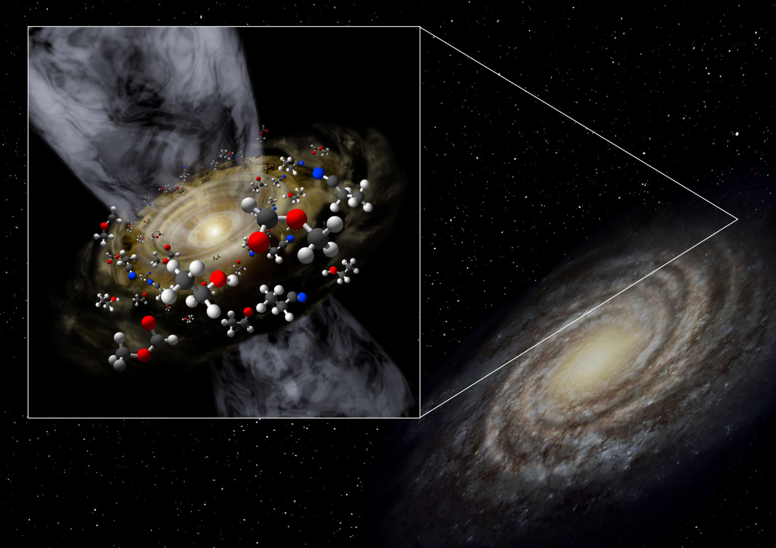 Stellar Cocoon with Organic Molecules at the Edge of our Galaxy