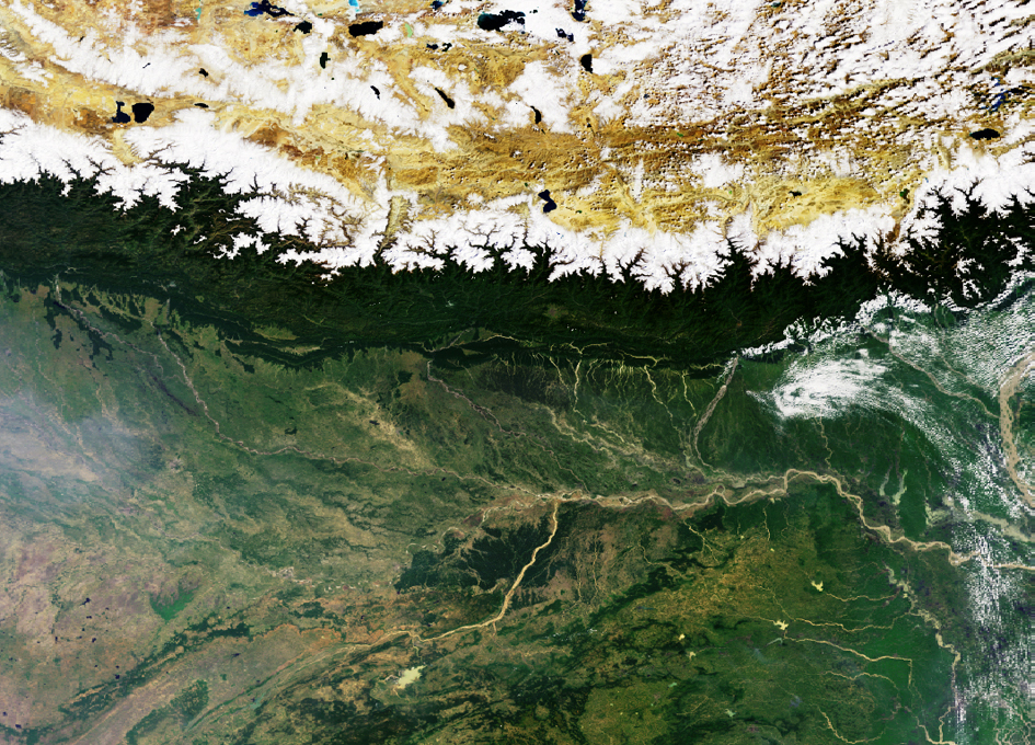Himalayan Mountains in Nepal and Bhutan as Seen from Orbit