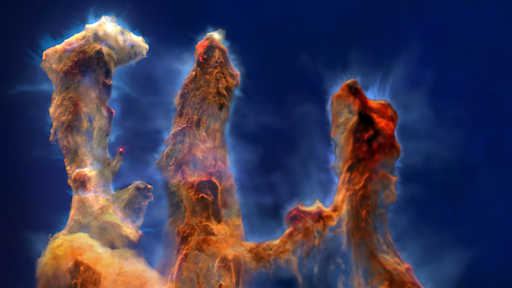 Astrochemistry and Astrophysics Interplay: The Pillars of Creation – Where Embryonic Stars Form