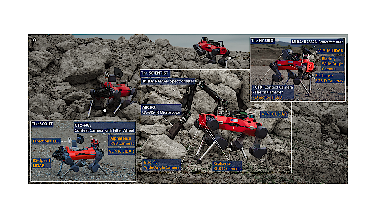 Away Team Droid Tech: Scientific Exploration of Challenging Planetary Analog Environments with a Team of Legged Robots