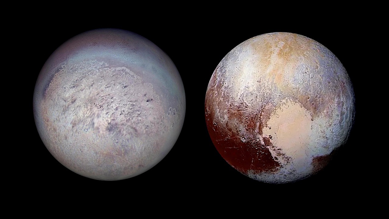 Clouds and Hazes in the Atmospheres of Triton and Pluto