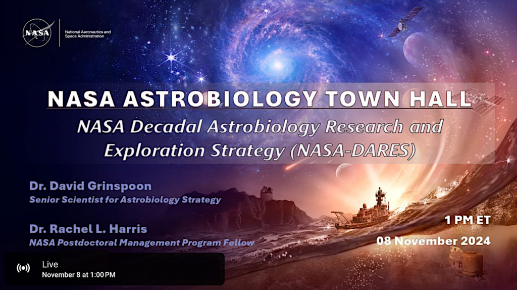 Town Hall for NASA Decadal Astrobiology Research and Exploration Strategy (DARES) UPDATE