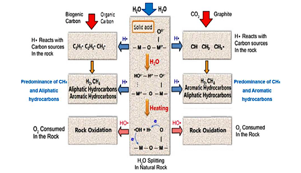 Production Of Abiotic Or Biogenic Hydrocarbons On Rock Particles In The Presence Of H2O And Carbon Compounds