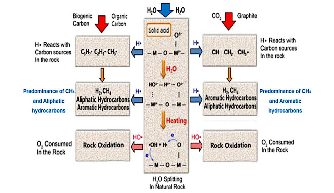 Production Of Abiotic Or Biogenic Hydrocarbons On Rock Particles In The Presence Of H2O And Carbon Compounds